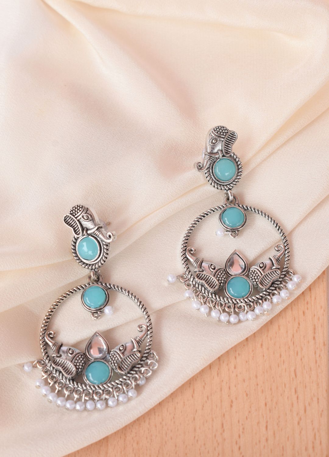 Traditional Blue Stone Long Earrings