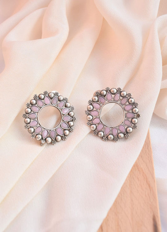 Traditional Brass Silver Stud Earrings