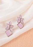 Subtle Pink Stone Leaf Earrings
