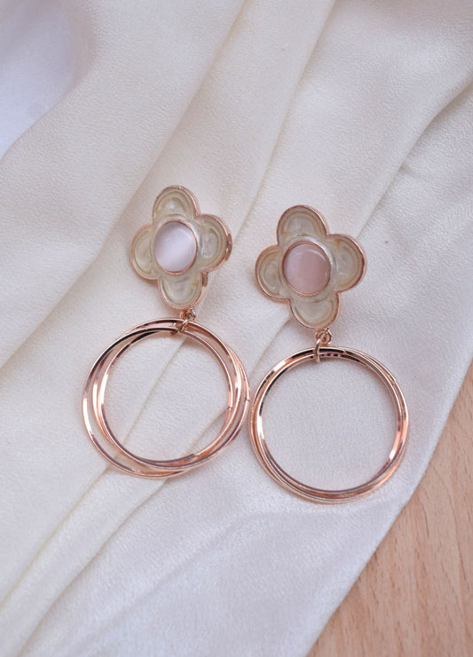 Gleaming Golden Flower Round Hoop Earrings