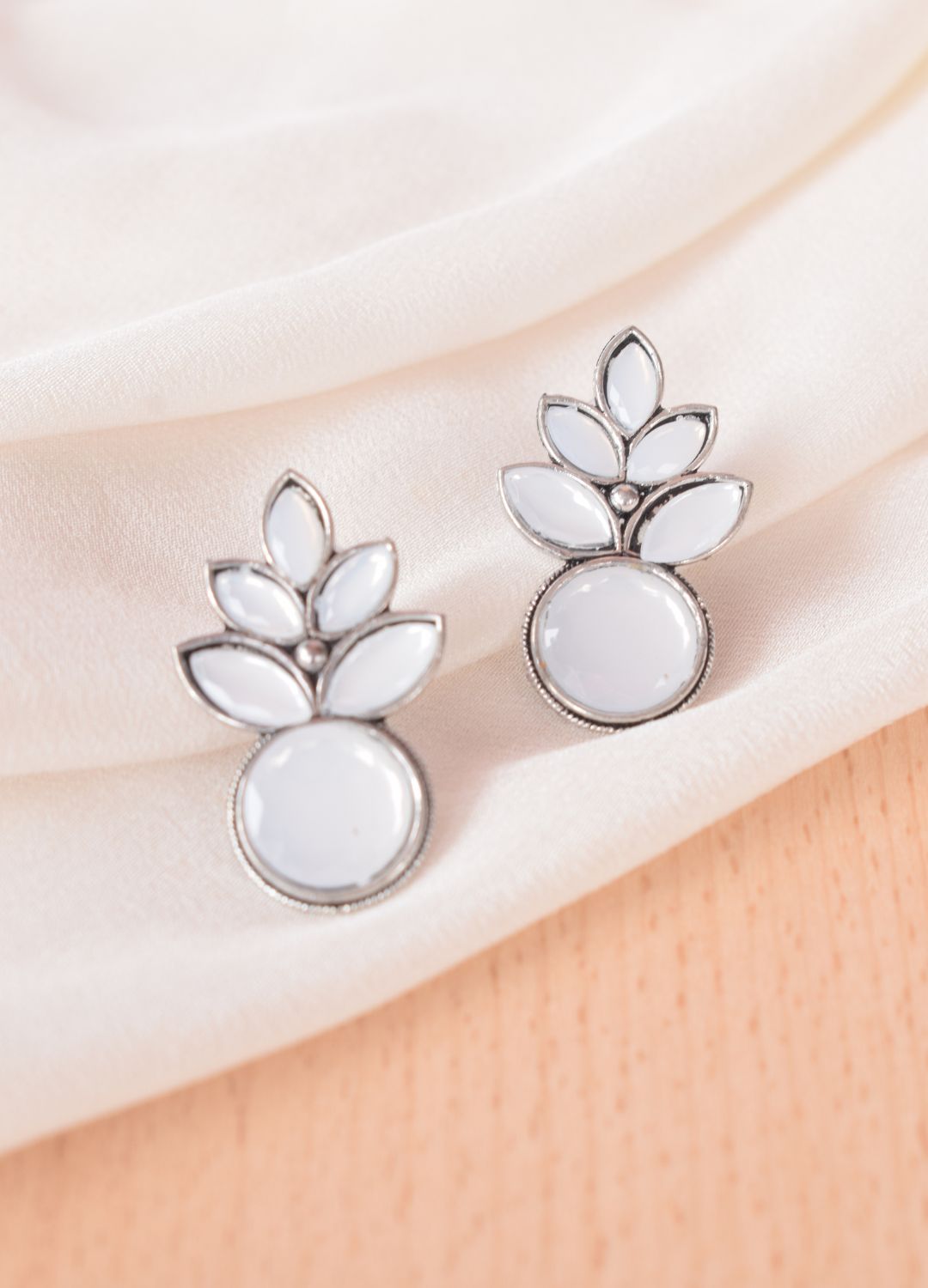 Radiant White Pearl Leaf Stud Earrings