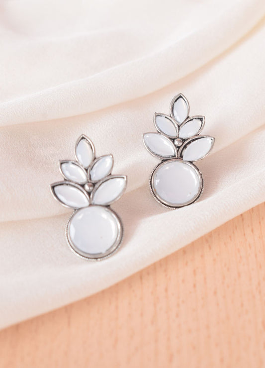 Radiant White Pearl Leaf Stud Earrings