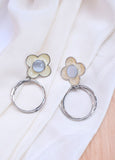 Gleaming Silver Flower Round Hoop Earrings