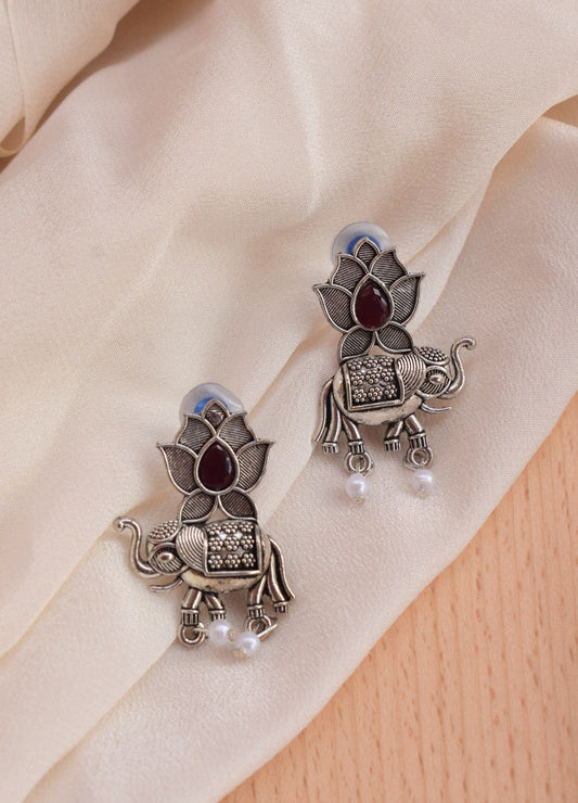 Elephant Design Oxidised Earrings