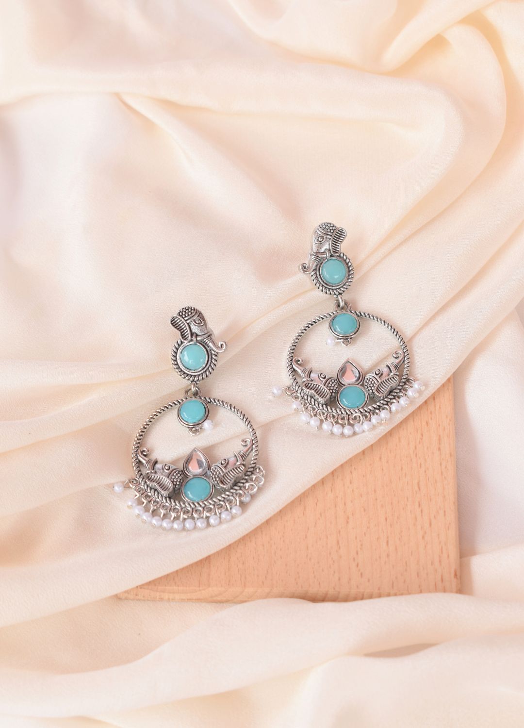 Traditional Blue Stone Long Earrings