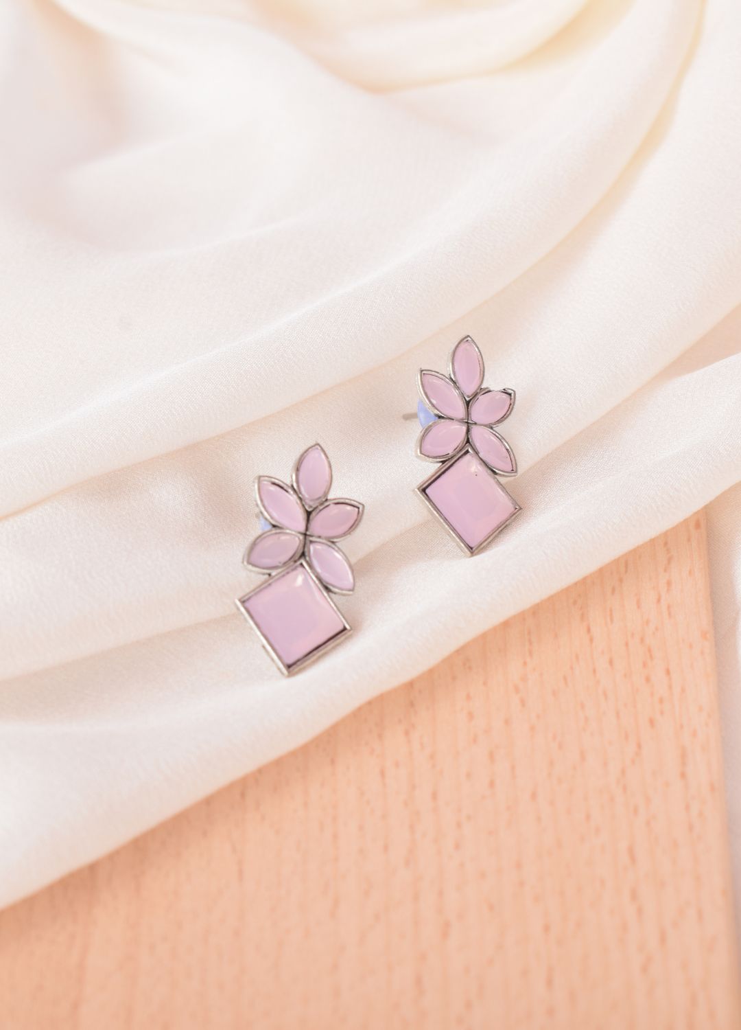 Subtle Pink Stone Leaf Earrings