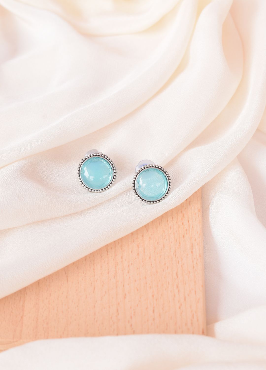 Sleek Sky blue Circle Stud Earrings