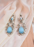 Blue Stone Oxidized Long Earrings