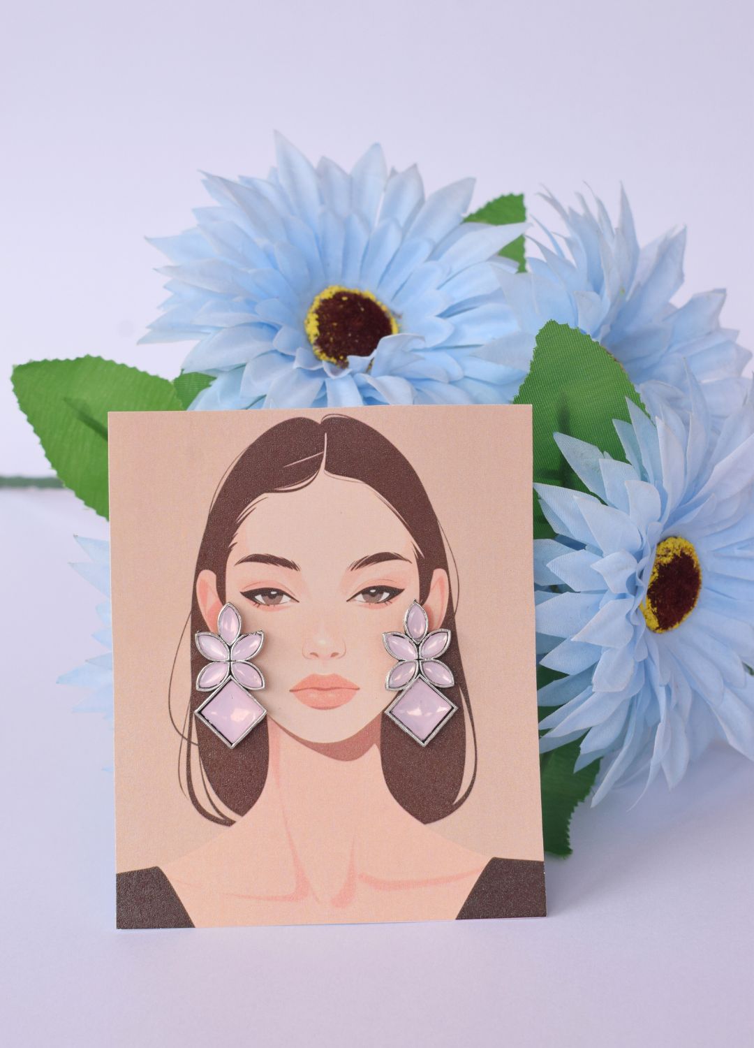 Subtle Pink Stone Leaf Earrings