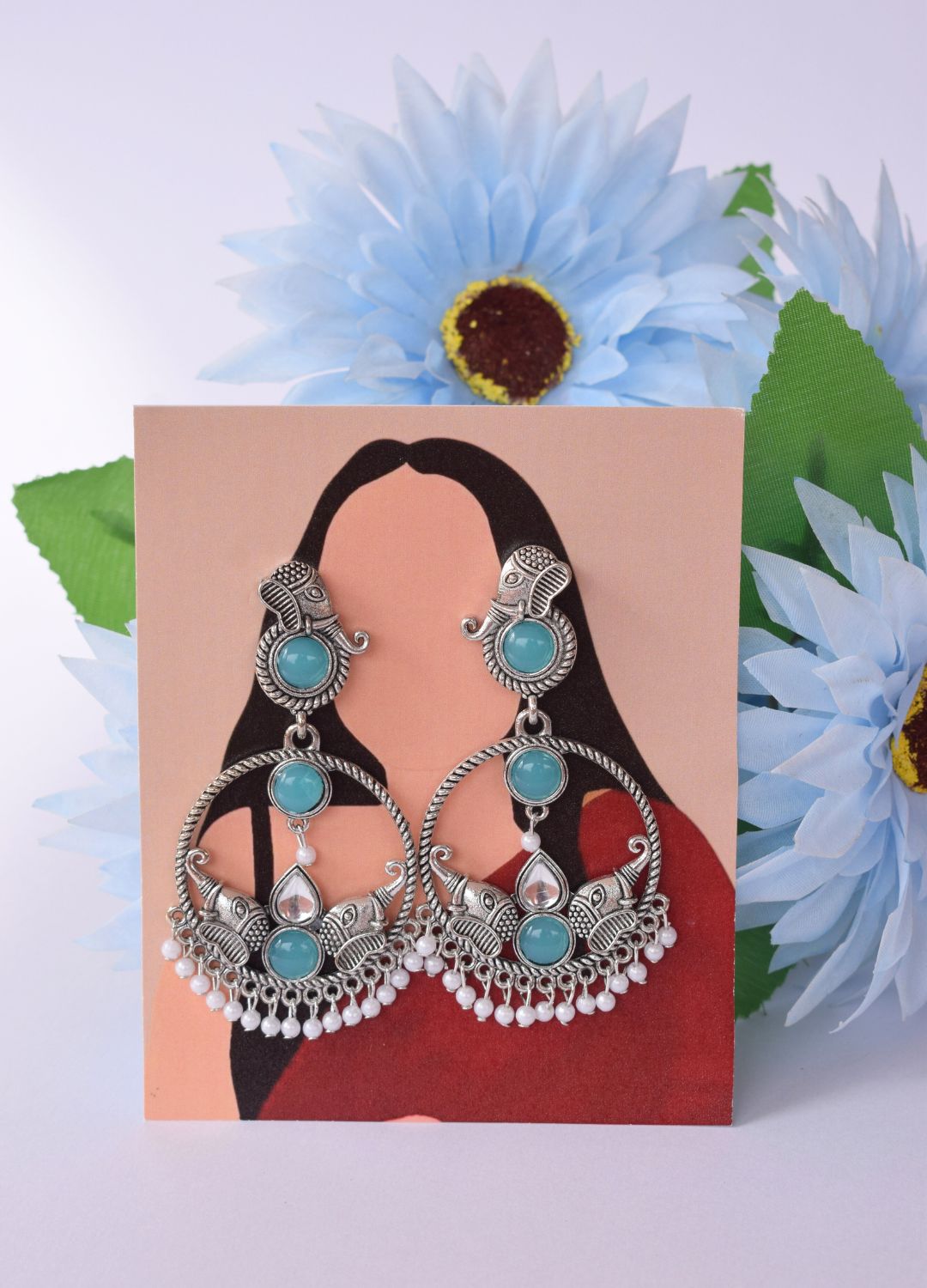 Traditional Blue Stone Long Earrings