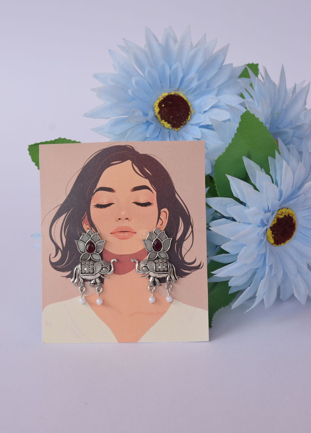 Elephant Design Oxidised Earrings