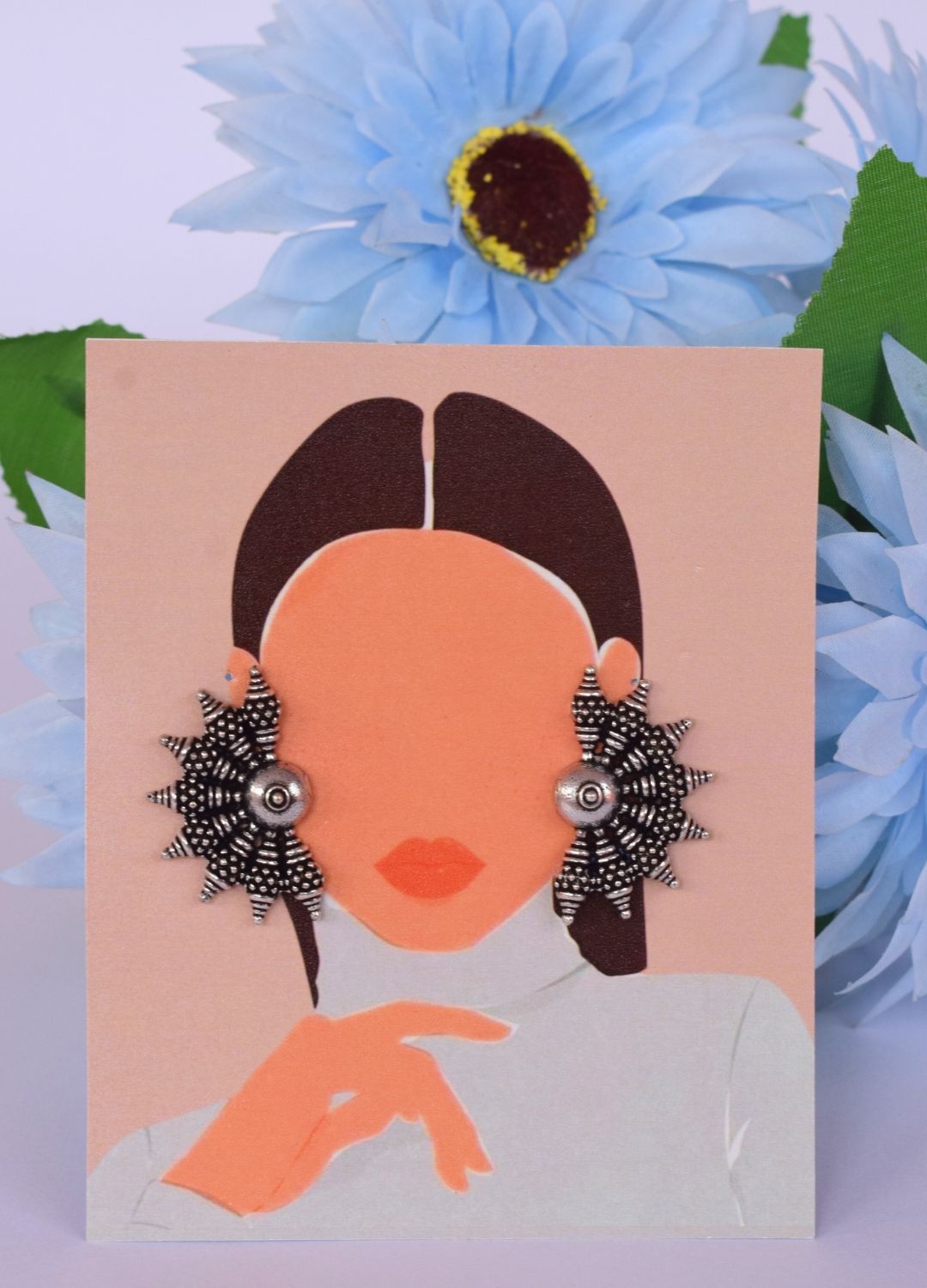 Silver Aura Oxidised Stud Earrings