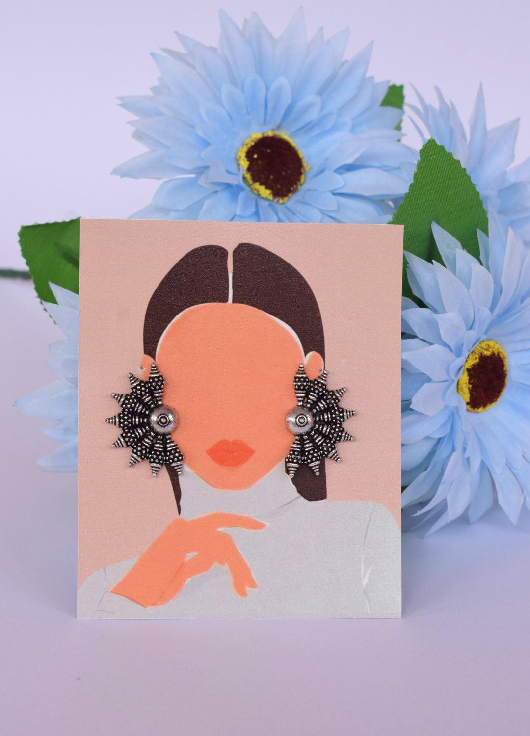 Silver Aura Oxidised Stud Earrings