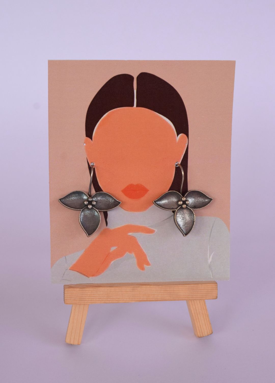 Silver Leaf Pattern Hook Earrings